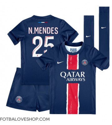 Paris Saint-Germain Nuno Mendes #25 Dětské Domácí Dres 2024-25 Krátký Rukáv (+ trenýrky)